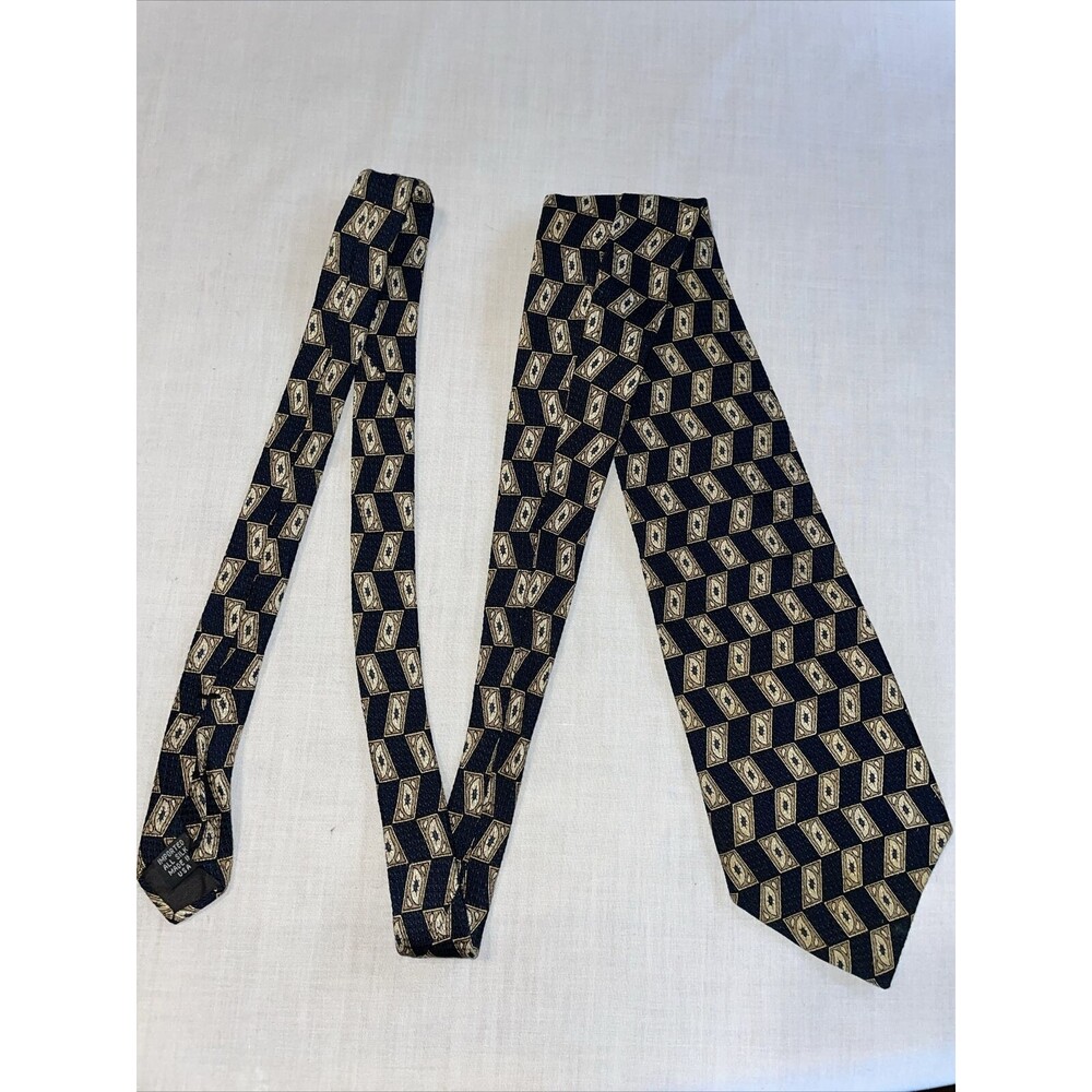 Sterling & Hunt Dress Tie Mens Size 55" Black Tan Geometric 100% Silk Designer
